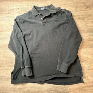 Polo Ralph Lauren Polo Shirt Mens XL Black Long Sleeve Purple Pony Cotton U24